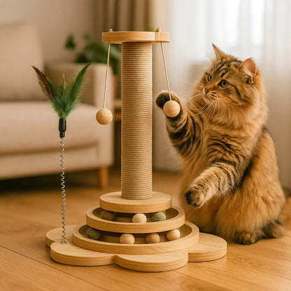 Katzen Kratzbaum aus Holz | Stilvolles Spiel & Möbel­schutz in einem