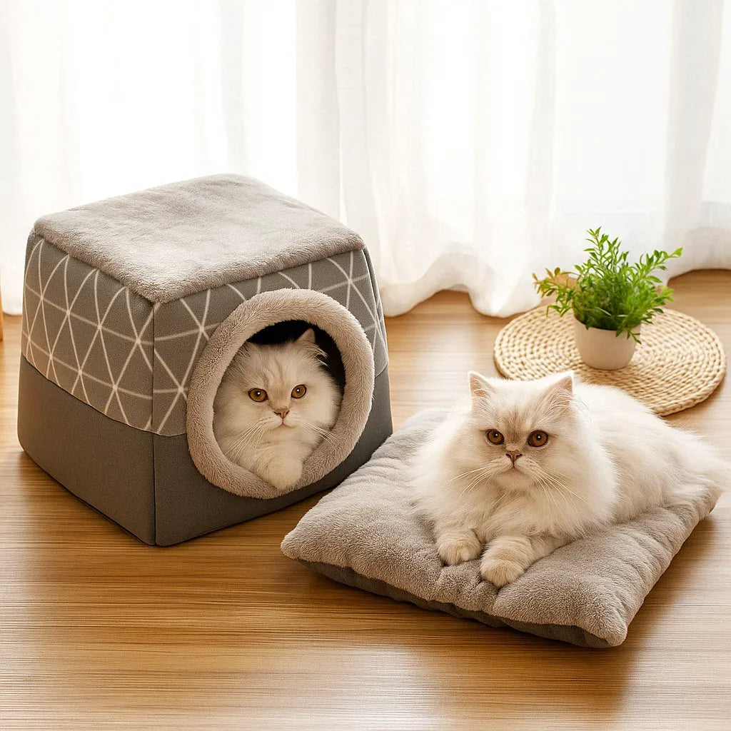 Katzenhöhle & Katzenbett 2-in-1 | Weiches Kuschelbett für Katzen
