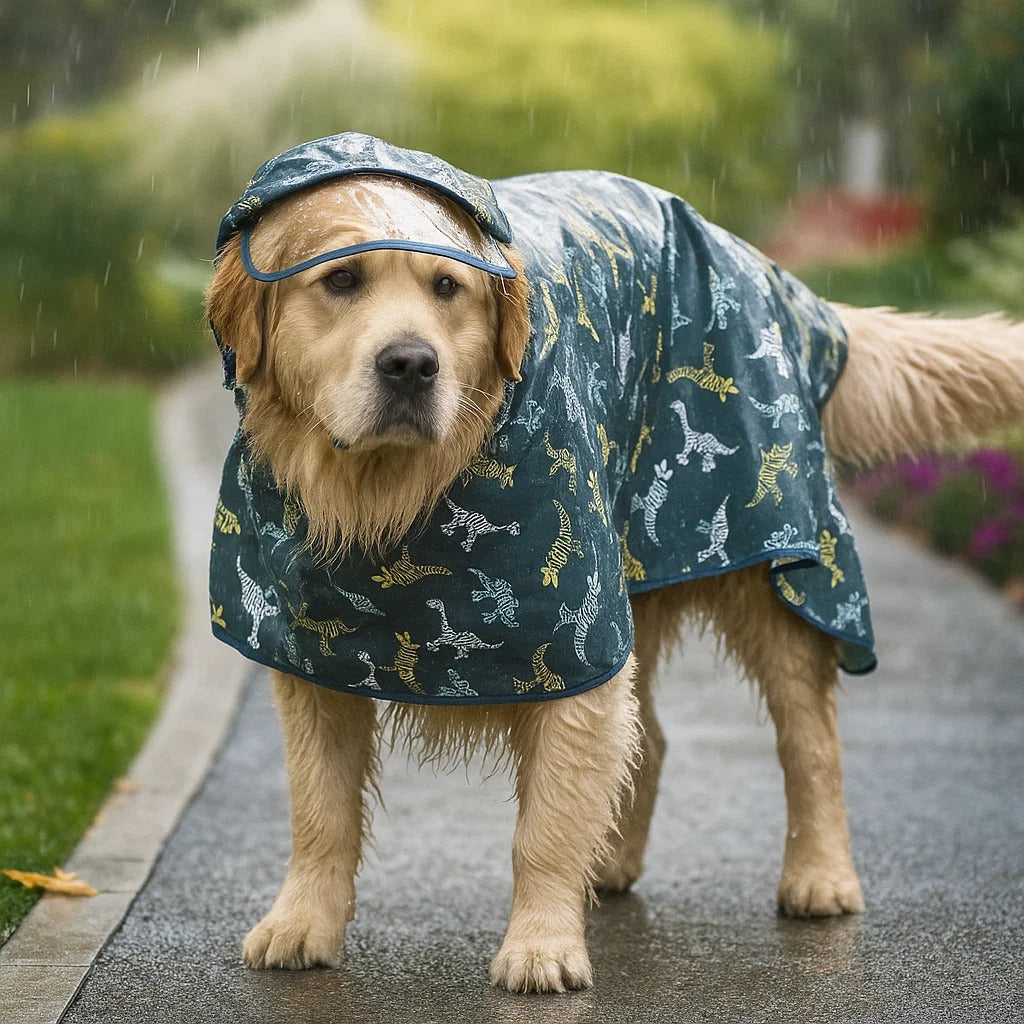 Hundemantel Dino Design | Wasserfeste Regenjacke für Abenteuer im Regen