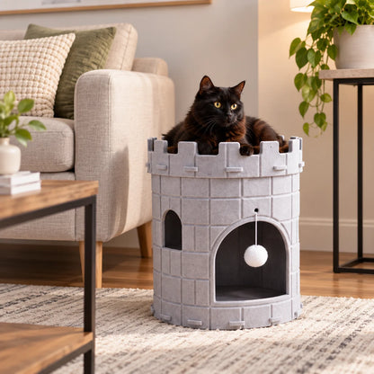 Katzenhöhle Filz | Katzenhaus Schloss mit Liegeplatz & Spielball
