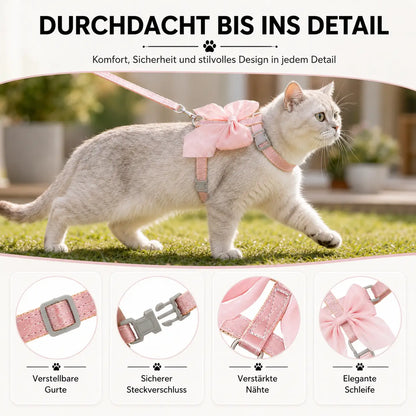 Katzengeschirr mit Leine | Verstellbar & Atmungsaktiv mit Schleife