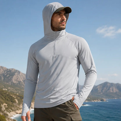 Herren UV-Schutz Langarmshirt UPF 50+ |Atmungsaktiv mit Kapuze