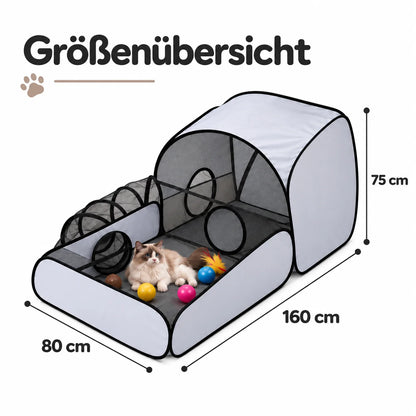 Katzengehege mit Tunnel | Faltbares Katzenspielzeug & Laufstall