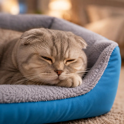 Katzenbett Winter | Warmes Plüschbett für Katzen mit hohem Rand
