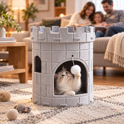 Katzenhöhle Filz | Katzenhaus Schloss mit Liegeplatz & Spielball