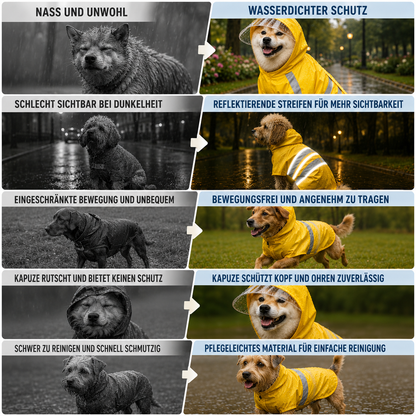 Hunde Regenmantel Wasserdicht | Reflektierende Regenjacke mit Kapuze