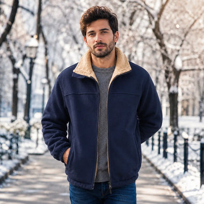 Fleece Jacke Herren | Warme Outdoor Jacke mit Sherpa-Futter