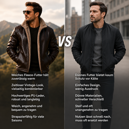 Herren Lederjacke Vintage mit Fleece | Warme PU Winterjacke