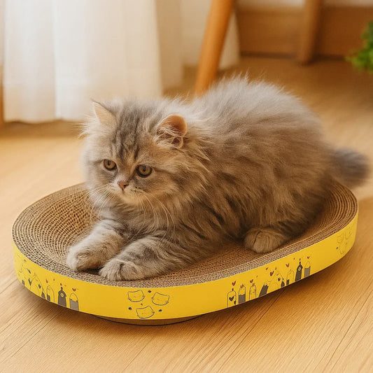 Kratzbrett für Katzen Oval | Möbel-Schutz & Schlafnest aus Wellpappe