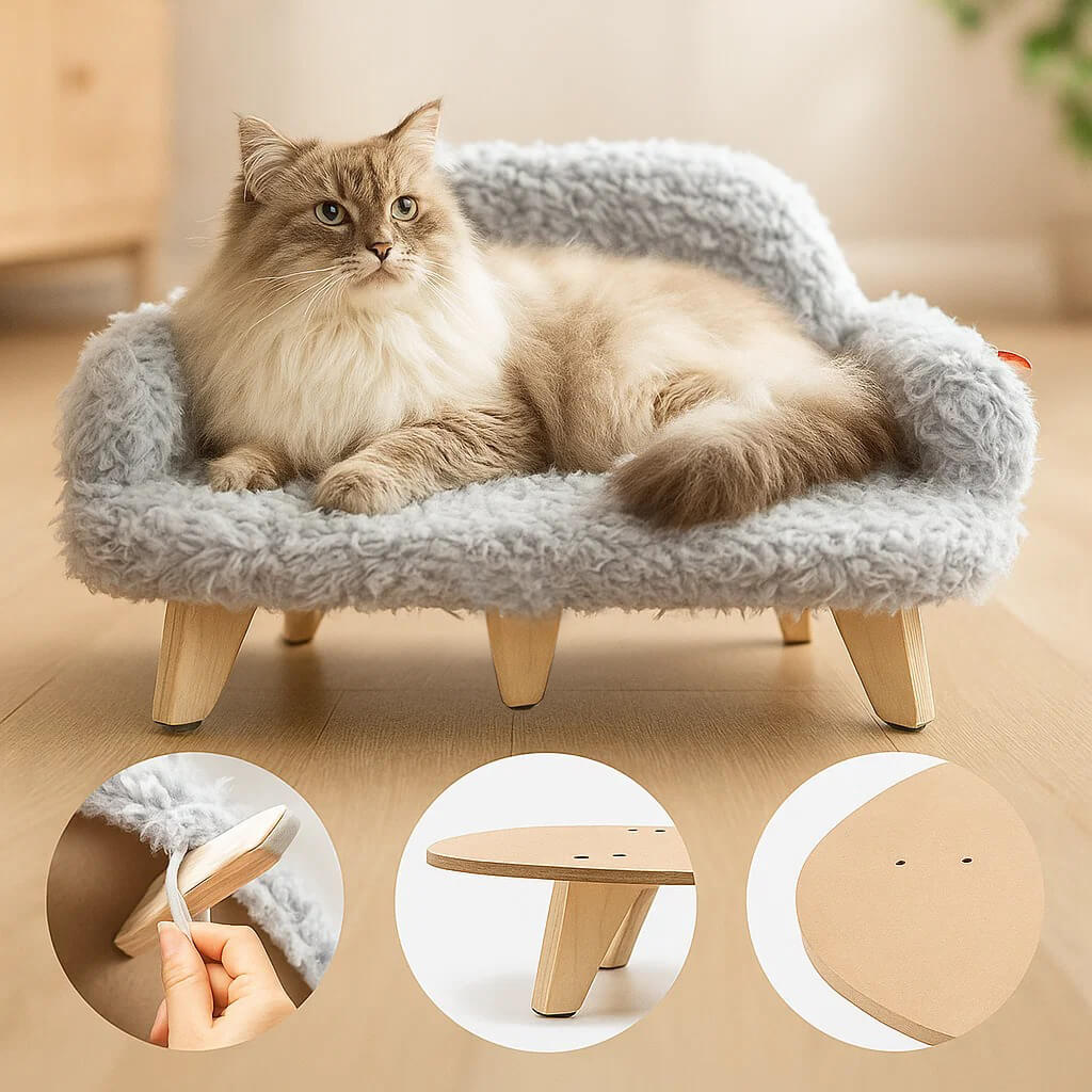 Kuscheliges Katzensofa mit Plüsch & Holzfüßen | Warm & stilvoll