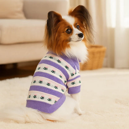 Hundepullover Frühling | Weicher Hundemantel mit Tulpen-Design