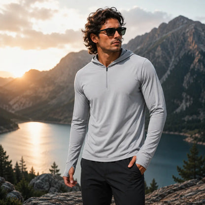 Herren UV-Schutz Langarmshirt UPF 50+ |Atmungsaktiv mit Kapuze