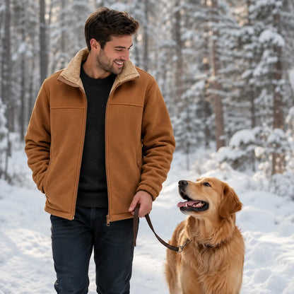 Fleece Jacke Herren | Warme Outdoor Jacke mit Sherpa-Futter