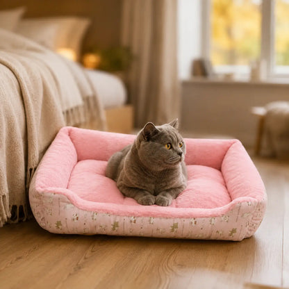 Katzenbett Winter | Warmes Plüschbett für Katzen mit hohem Rand