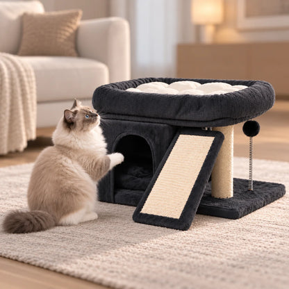 Kratzbaum für Katzen | Großer Katzenbaum mit Liegeplatz & Kratzsäule | Katzenbett