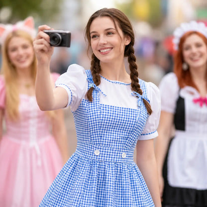 Dirndl Damen Blau Kariert Oktoberfest Kostüm mit Haarband