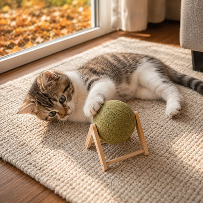 Große Katzenminze-Kugel mit Holzständer für Katzen | katzenspielzeug