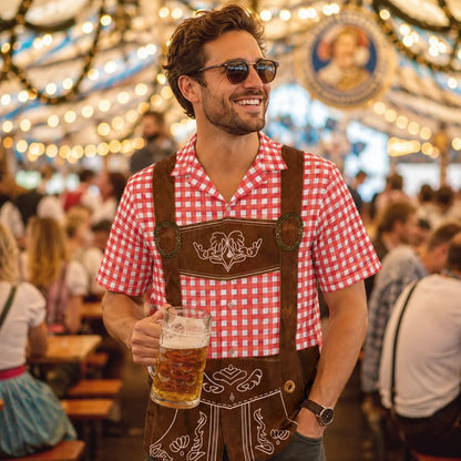 Herren Oktoberfest Hemd Lederhosen Print | Bayerisches Trachtenhemd