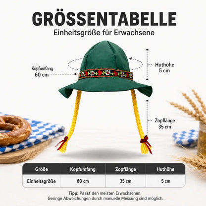 Oktoberfest Damenhut mit Zöpfen | Bayerischer Trachtenhut