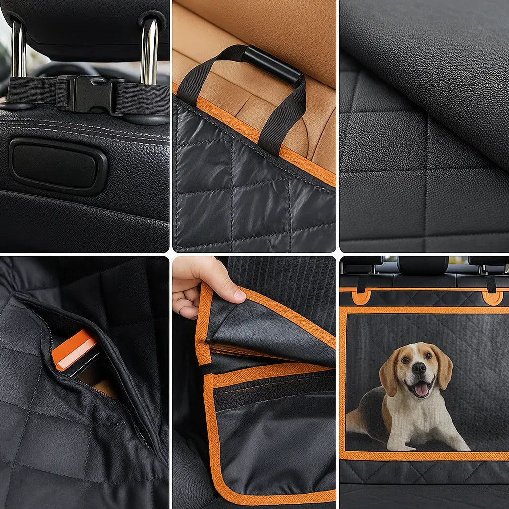 Hunde Autositz Rückbank | Wasserfeste & Rutschfeste Schutzdecke fürs Auto