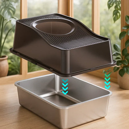 Stainless Steel Cat Litter Box with Lid | Closed & Hygienic Toilet