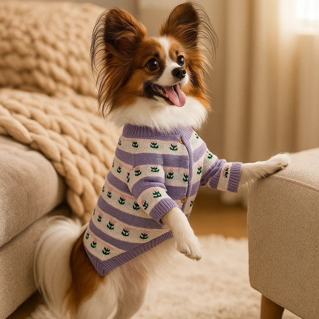 Hundepullover Frühling | Weicher Hundemantel mit Tulpen-Design