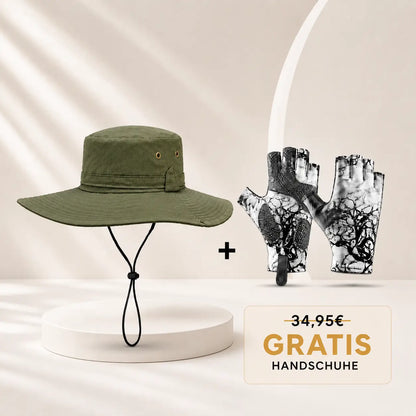 Sonnenhut mit UPF50+ UV-Schutz & breiter Krempe inkl. gratis Handschuhe