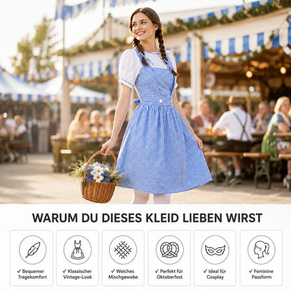 Dirndl Damen Blau Kariert Oktoberfest Kostüm mit Haarband