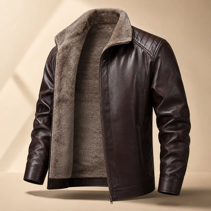 Herren Lederjacke Vintage mit Fleece | Warme PU Winterjacke