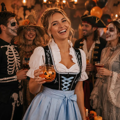Oktoberfest Dirndl Damen Trachtenkleid mit Bluse & Schürze