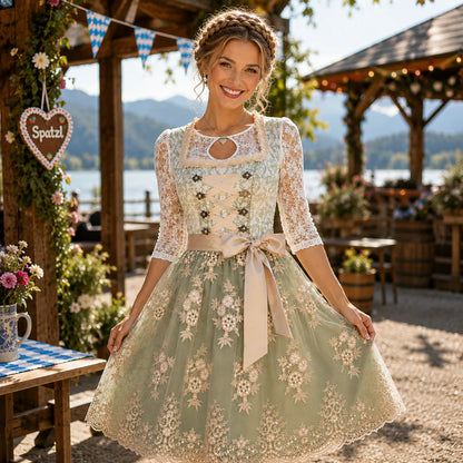 Oktoberfest Dirndl Damen | Elegantes Trachtenkleid mit Blumenstickerei