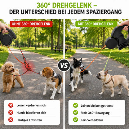 Doppel Hundeleine mit LED & 360° Drehgelenk für 2 Hunde