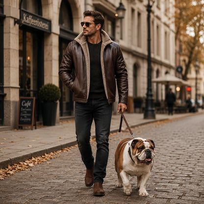 Herren Lederjacke Vintage mit Fleece | Warme PU Winterjacke