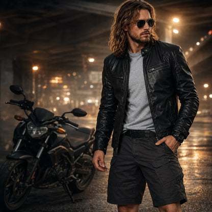 Vintage Herren Motorrad Lederjacke aus Leder | Slim Fit Winterjacke