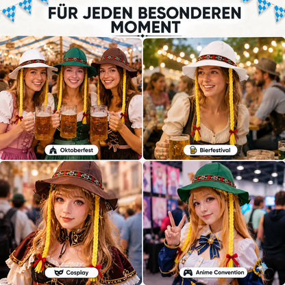 Oktoberfest Damenhut mit Zöpfen | Bayerischer Trachtenhut