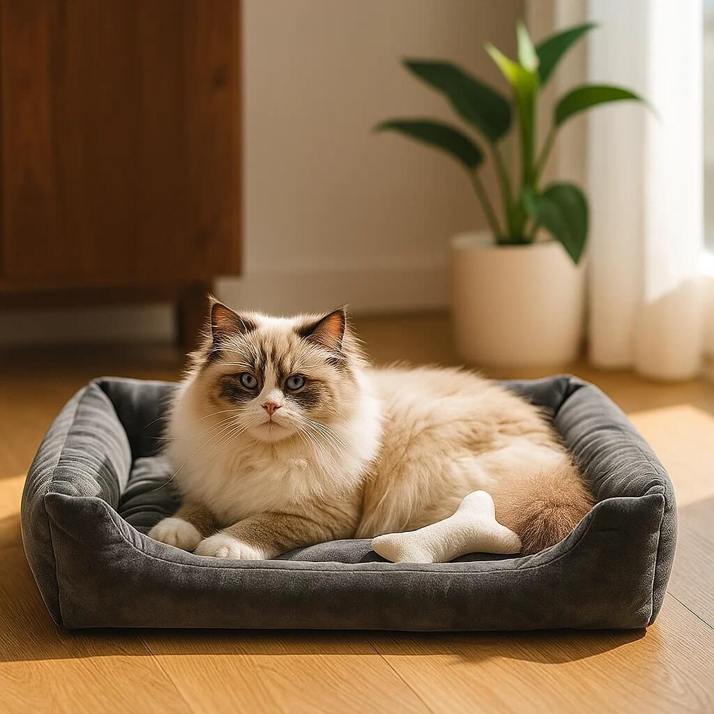 Weiches Katzenbett Winter | mit erhöhtem Rand & warmem Kissen