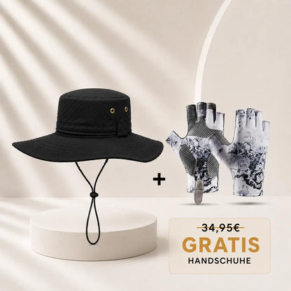 Sonnenhut mit UPF50+ UV-Schutz & breiter Krempe inkl. gratis Handschuhe