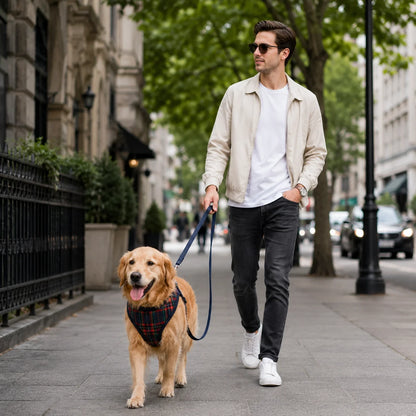 Kariertes Hundegeschirr mit Leine | Verstellbar, Gepolstert & Atmungsaktiv