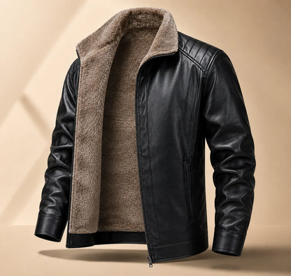 Herren Lederjacke Vintage mit Fleece | Warme PU Winterjacke