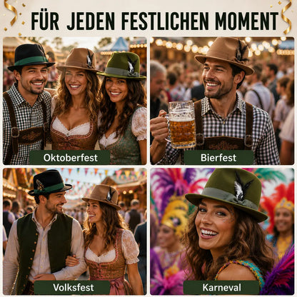 Oktoberfest Hut aus Filz für Damen & Herren mit Feder