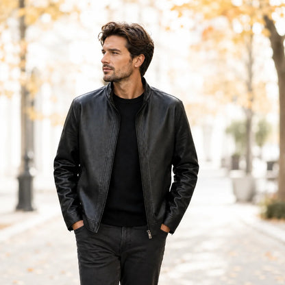 Herren Lederjacke | Vintage Stehkragen Jacke