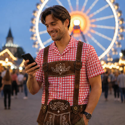Herren Oktoberfest Hemd Lederhosen Print | Bayerisches Trachtenhemd
