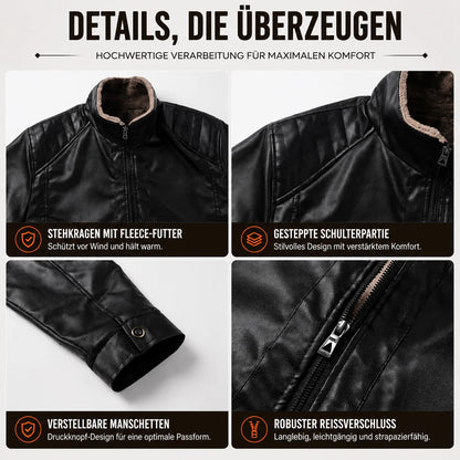 Herren Lederjacke Vintage mit Fleece | Warme PU Winterjacke