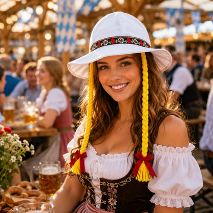 Oktoberfest Damenhut mit Zöpfen | Bayerischer Trachtenhut