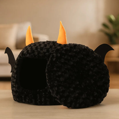 Weiche Katzenhöhle im Halloween-Design | warm & gemütlich