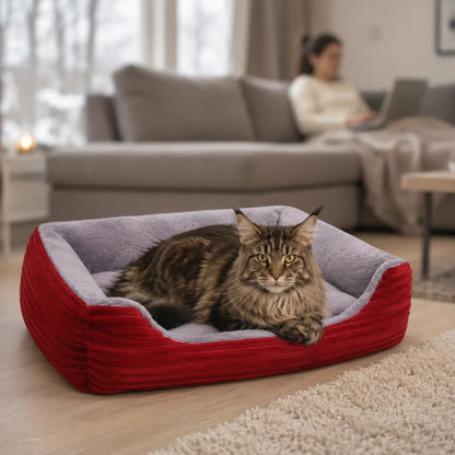 Katzenbett Winter | Warmes Plüschbett für Katzen mit hohem Rand