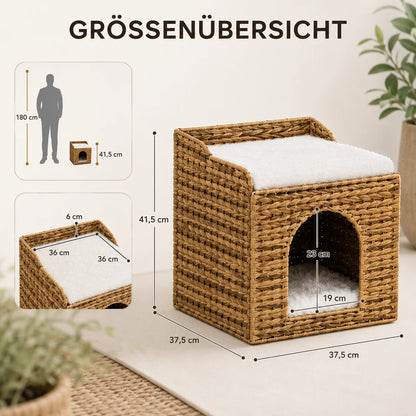 Katzenhöhle 2 Etagen | Geflochten mit weichen Kissen
