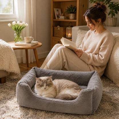 Katzenbett für Hunde & Katzen|Weiches Plüschbett mit PP-Füllung