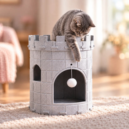 Katzenhöhle Filz | Katzenhaus Schloss mit Liegeplatz & Spielball