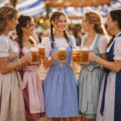 Dirndl Damen Blau Kariert Oktoberfest Kostüm mit Haarband